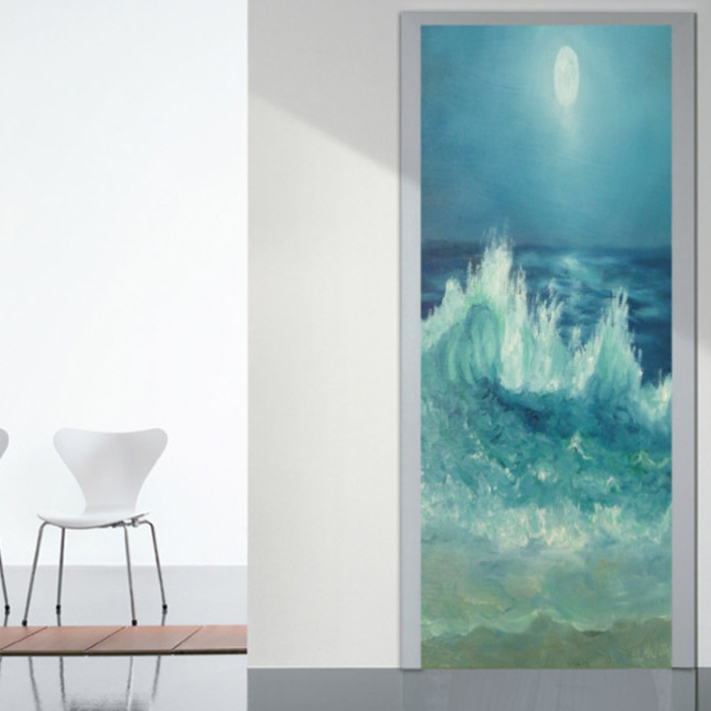 Αυτοκόλλητο πόρτας με Ζωγραφική με Κύματα